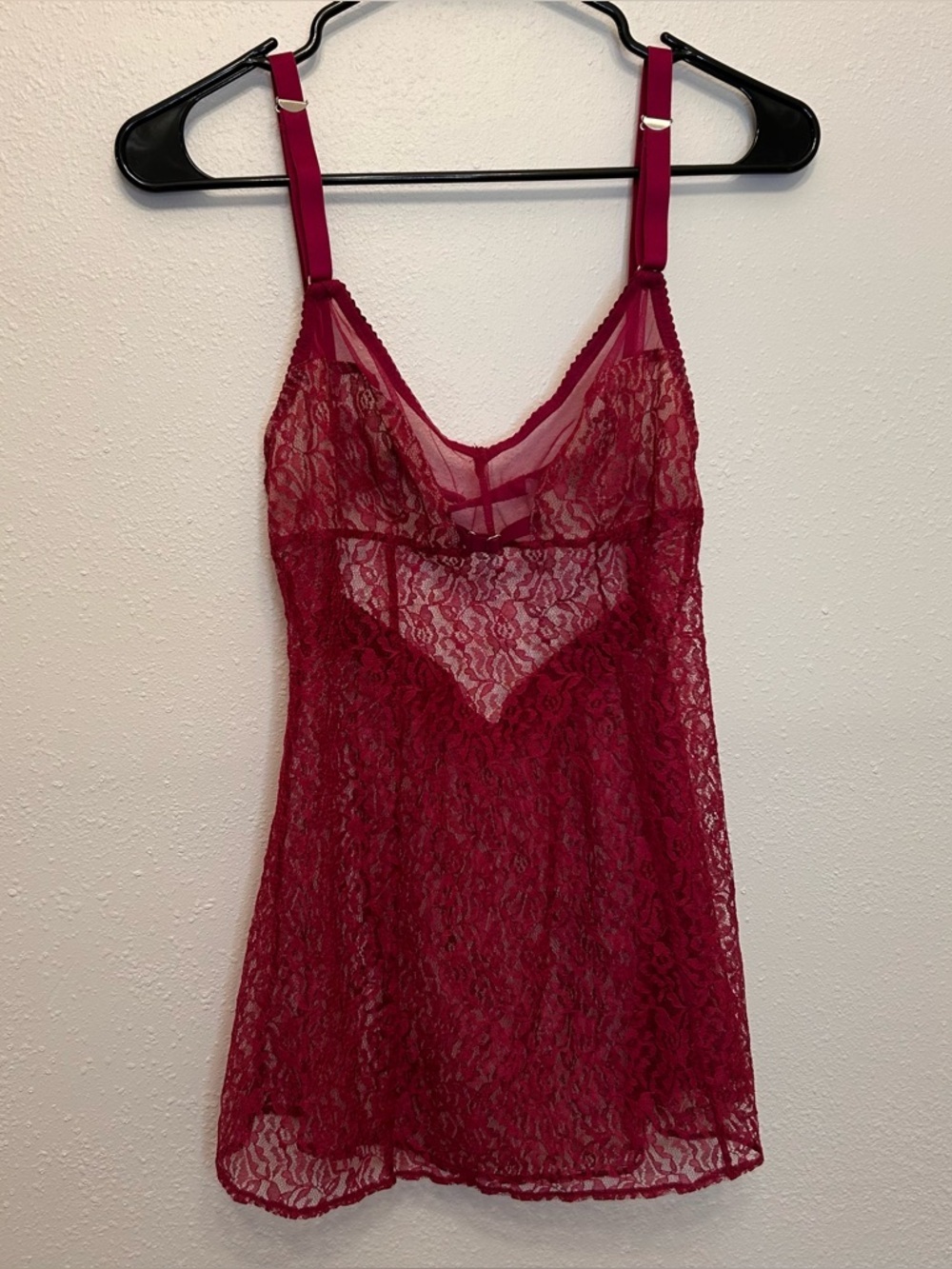Victoria's Secret Floral Lace and Mesh Lingerie Babydoll Dress Burgundy